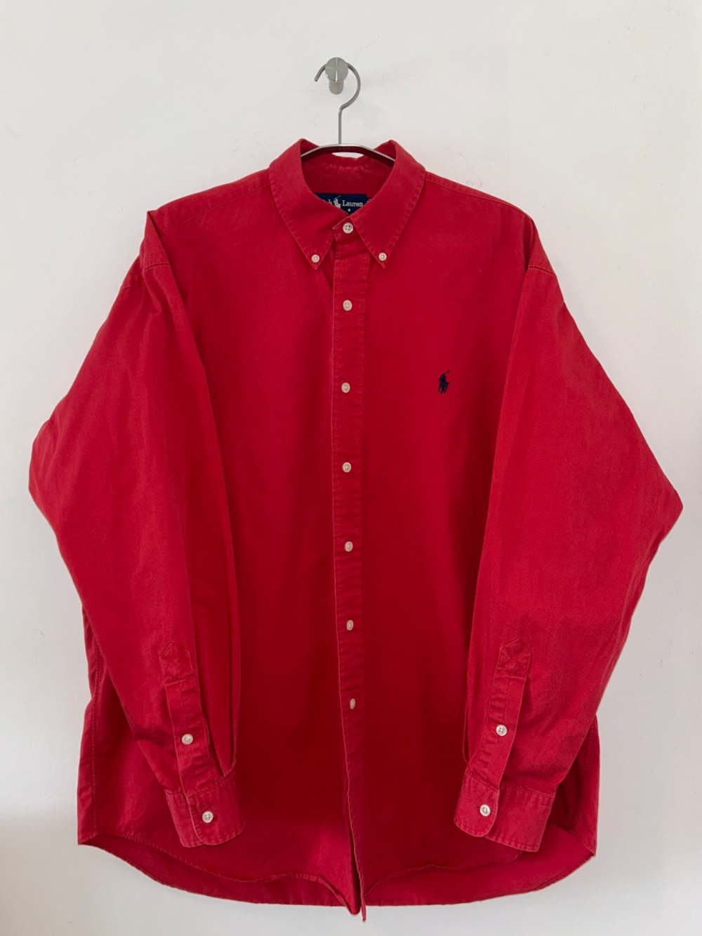 Ralph Lauren Men's Red Button-Down Shirt with Polo Logo